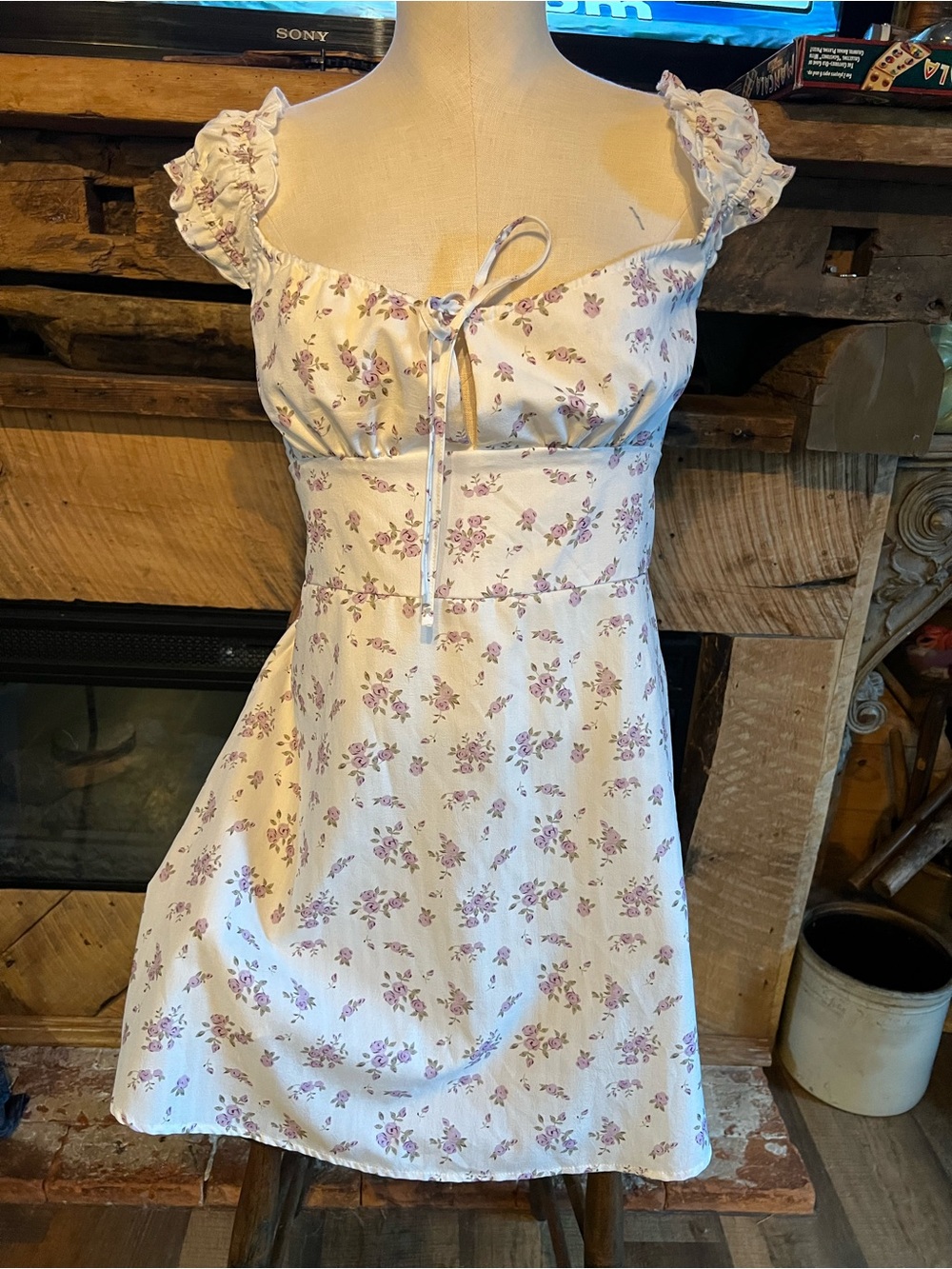 Cider lavender floral mini dress, y2k or 90s style
